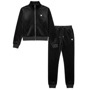 VTG Y2K Guess Velour Velvet Black Track Suit Set S/M Rhinestone Bling Retro Chic